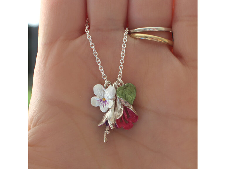 katalina violet fuchsia puriri flowers kawakawa leaf pendant nz lilygriffin