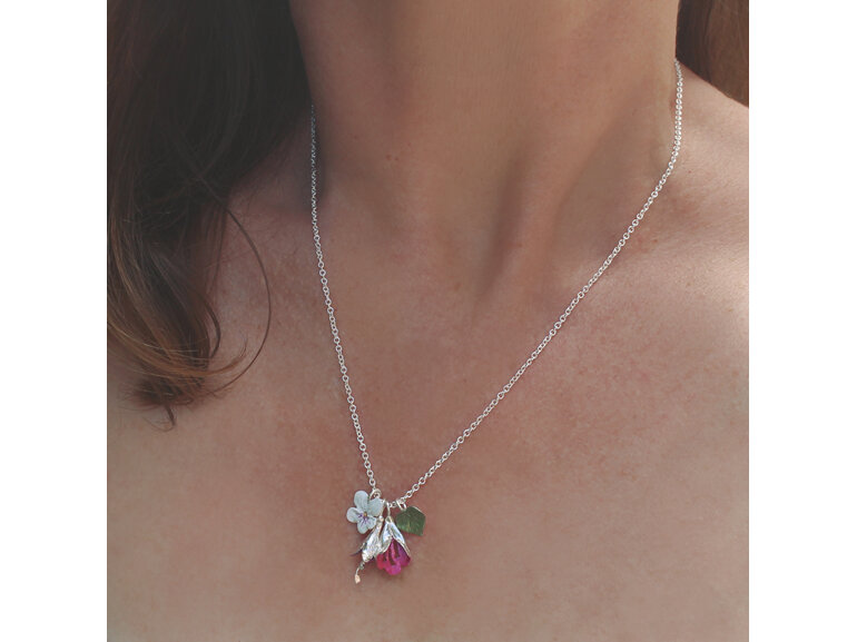 katalina violet fuchsia puriri flowers kawakawa leaf necklace nz lily griffin