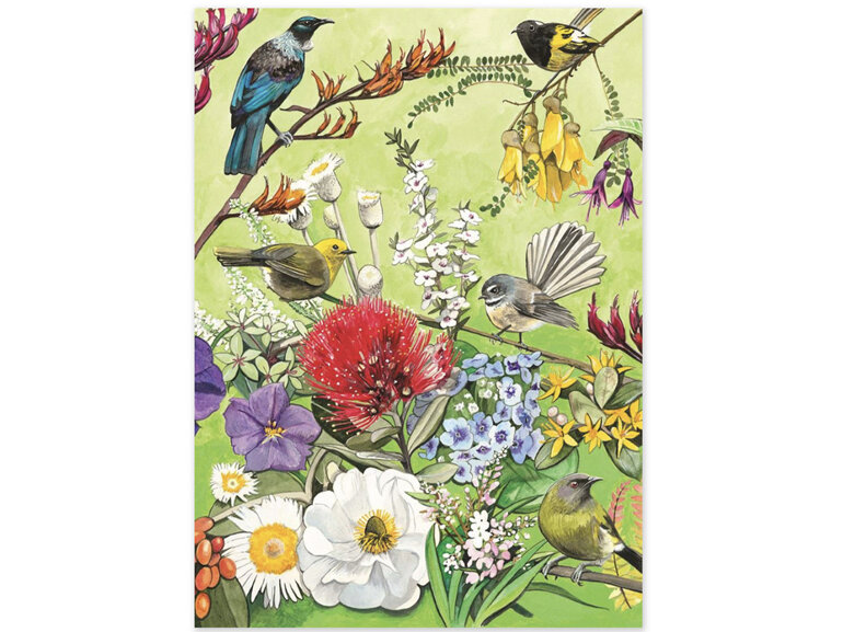 Katrina Greenslade - Birdsong Card Livewires New Zealand flora native Birds