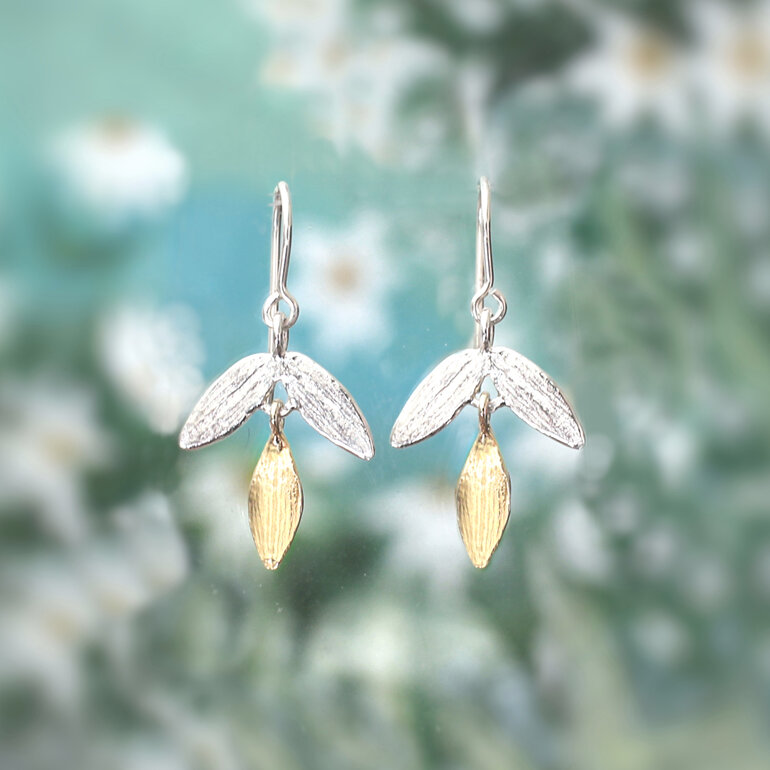 kauri leaves leaf solid 9k gold sterling silver earrings lily griffin jewelry nz