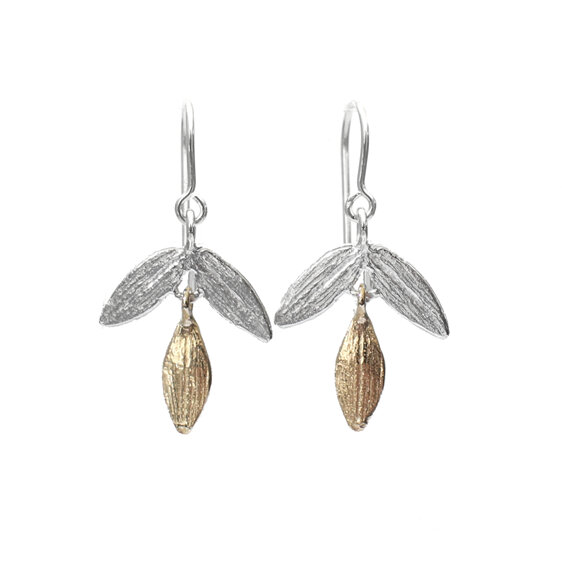 kauri leaves leaf solid 9k gold sterling silver earrings lily griffin jewellery