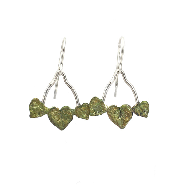 Kawakawa leaves trio green heart sterling silver earrings lilygriffin nz jewelry