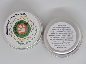 Kawasoothe herbal skin balm for dogs label