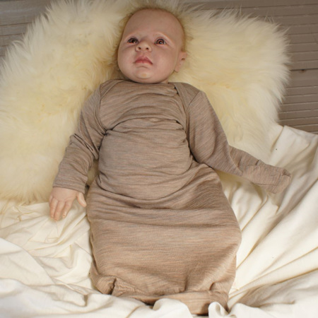 'Keegan' Sleepsack with fold-over mittens in 100% Merino 'Oatmeal', 0-3 months