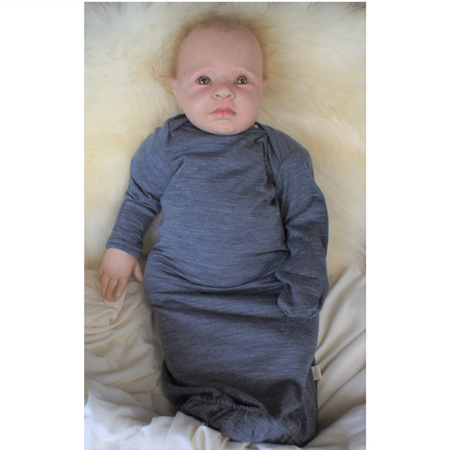 'Keegan' Sleepsack with fold-over mittens, 'Slate' 100% NZ Merino, 0-3 months