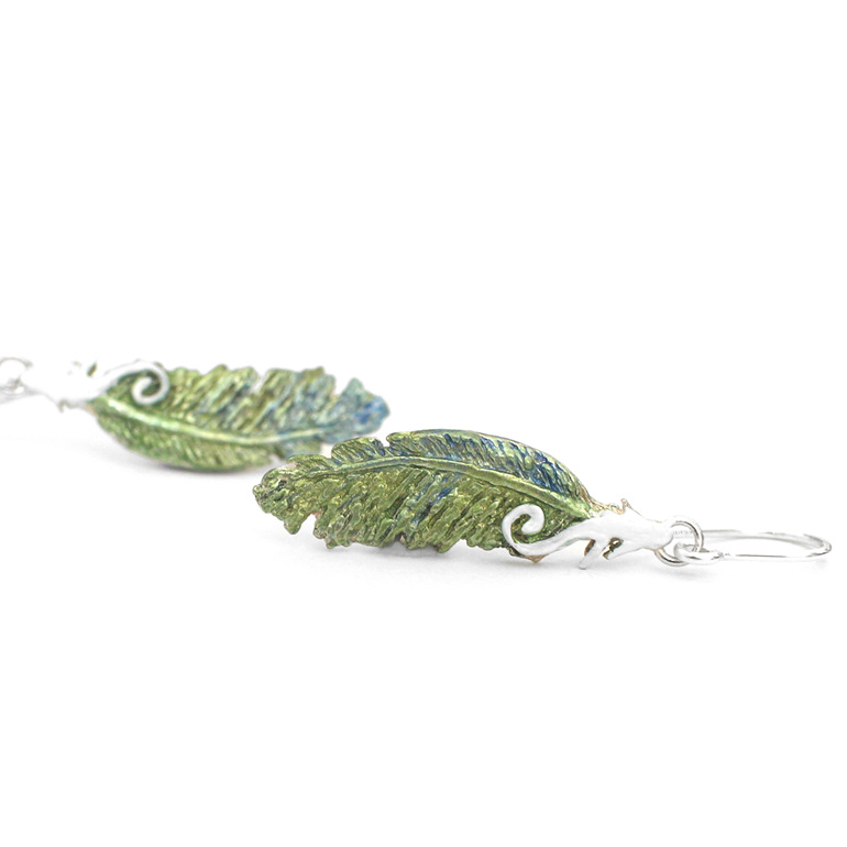 kereru feather green blue koru white sterling silver nz earrings lily griffin
