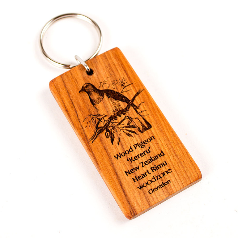 key ring with engraved wood pigeon bird - rimu