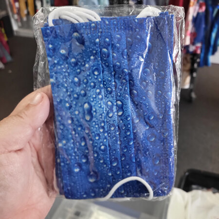 Kids size disposable 5pk mask - blue water drops