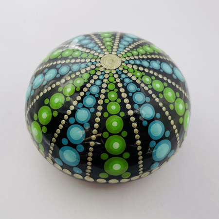 Kina Hand Painted Rock - blue, green, gold on black