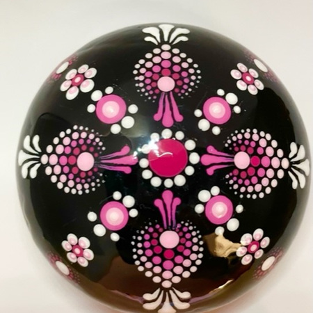 Kina Hand Painted Rock - white & pink on black