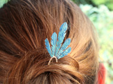 kingfisher feathers blue aqua sterling silver hairpin hairstick wedding races