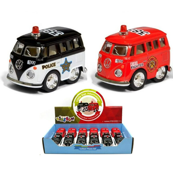 KinsFun VW Official Little Beetle Fire Fighter or Police Pull Back Die Cast : Assorted
