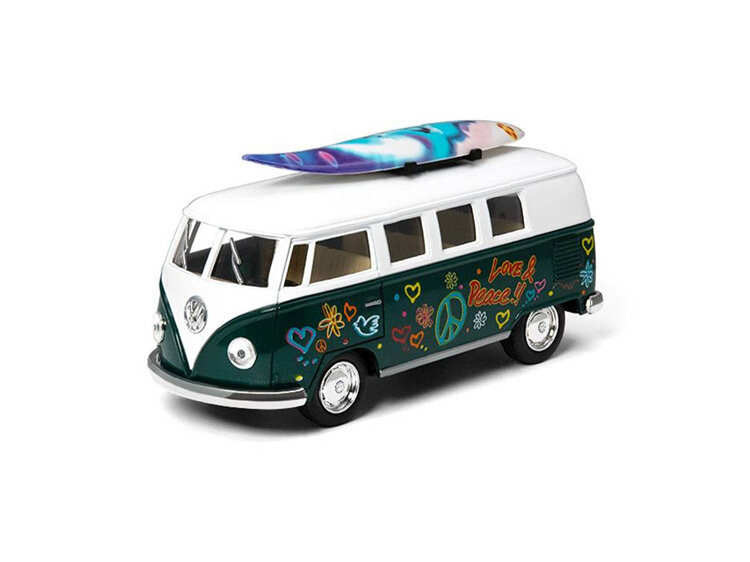 KinSmart Official 1962 Volkswagon Bus with Surfboard Pull Back Action Diecast As