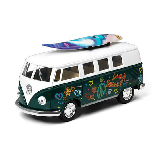 KinSmart Official 1962 Volkswagon Bus with Surfboard Pull Back Action Diecast As