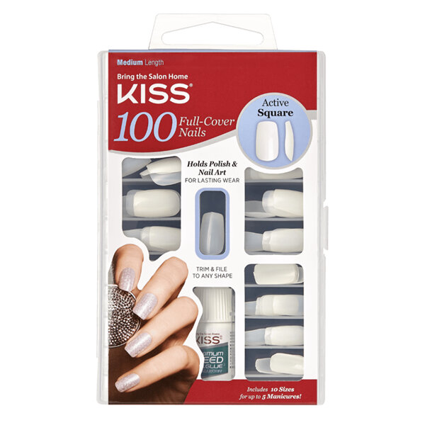 KISS 100 Full-Cover Nail Kit Active Square