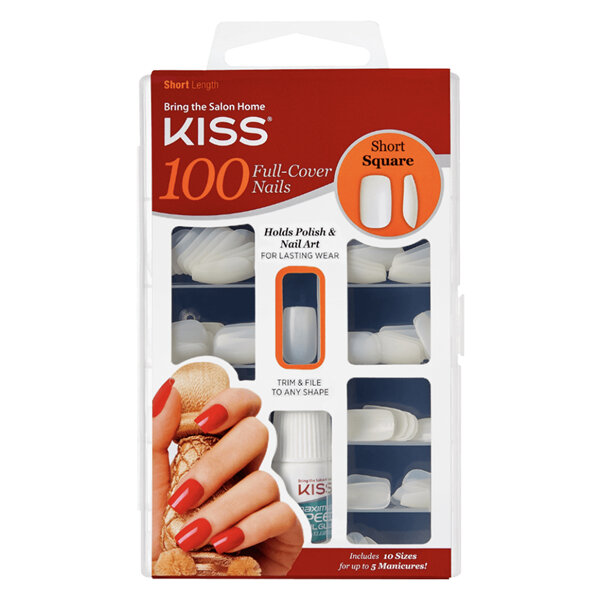 KISS 100 Full-Cover Nail Kit Short Square