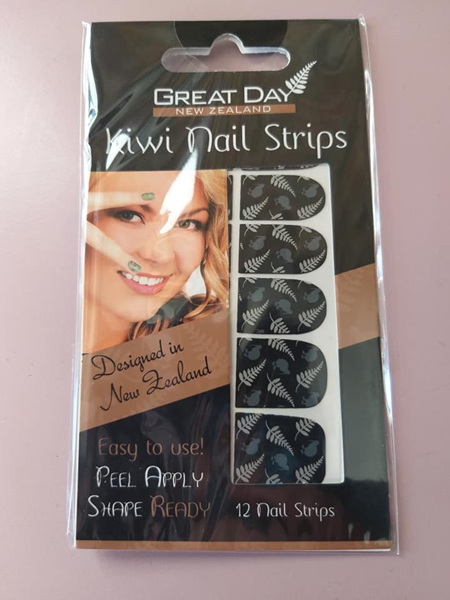 Kiwi Fern Nail Strips with Nail File- BLACK
