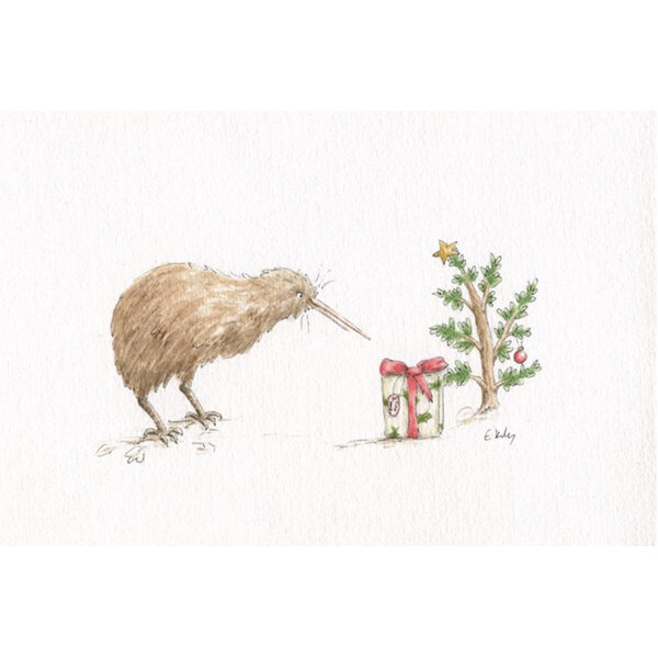 Kiwi with Present Card by Emily Kelly