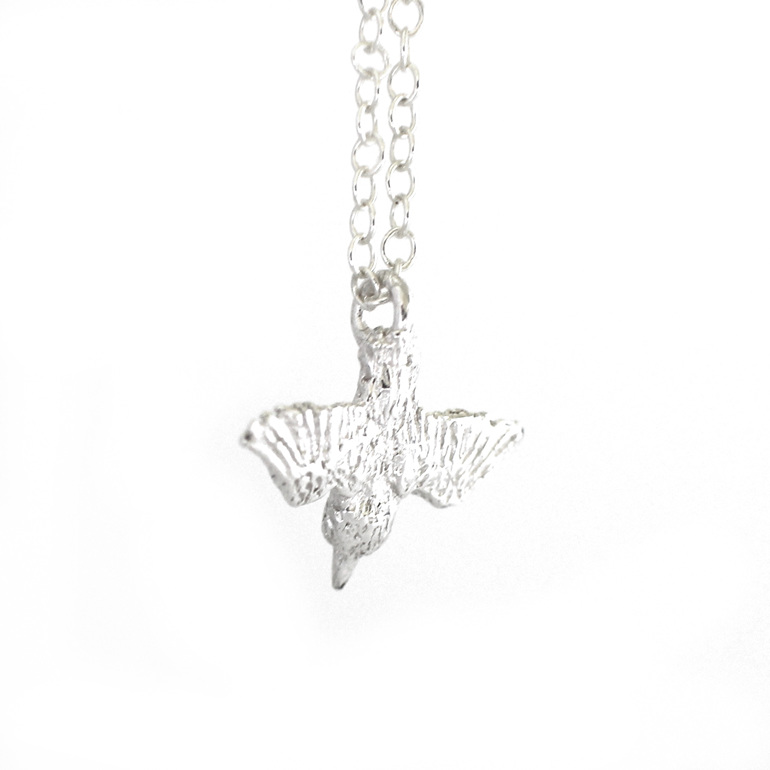 kotare kingfisher tiny bird flight flying sterling silver little light necklace