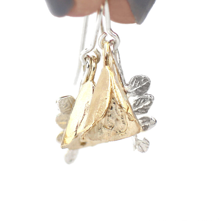 kowhai bells flowers solid 9k gold sterling silver leaves earrings lilygriffin