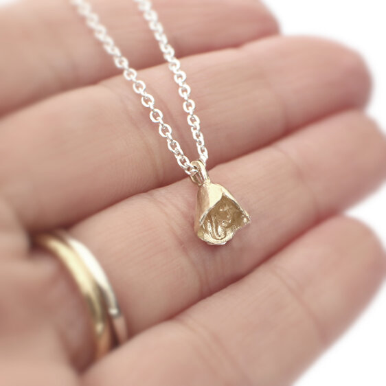 Kowhai flower bell leaf 9ct 9k solid gold sterling silver necklace lilly griffin