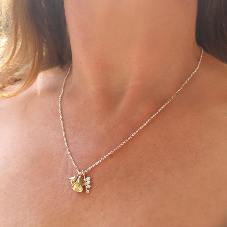 kowhai flower bells leaf 9ct 9k gold sterling silver pendant lily griffin nz