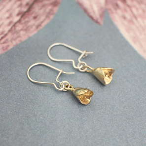 kowhai flower bells mini 9ct 9k gold sterling silver safety hooks earrings