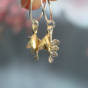kowhai flower bells mini 9k gold sterling silver leaves hoops earrings nz
