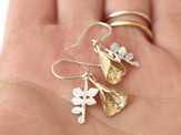 kowhai flower leaves 9ct 9k solid gold sterling silver earrings lily griffin nz