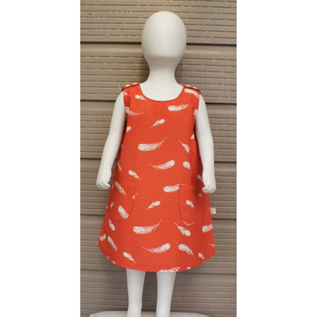 'Kyra' Tent Dress in 'Feathers, Coral' GOTS Organic Cotton, 1 year