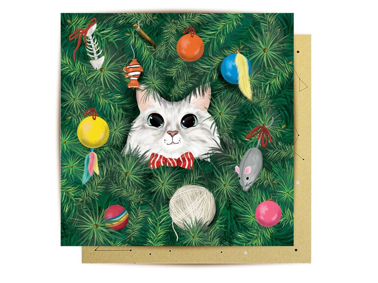 La La Land - Cat In The Tree Christmas Card humour
