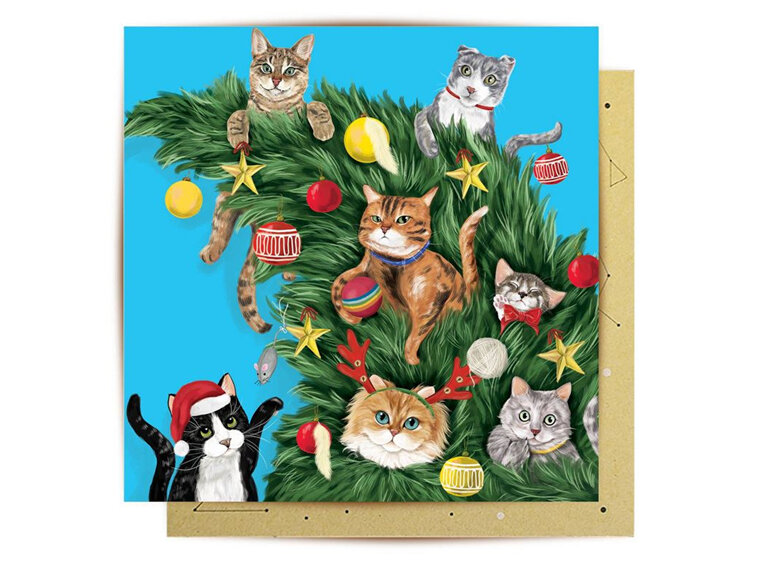 La La Land Cat Lovers Christmas Tree Card