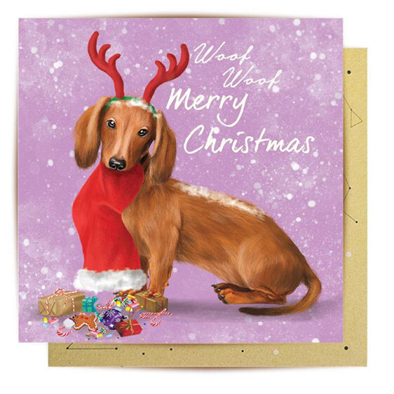 La La Land Christmas Daschund Card dog