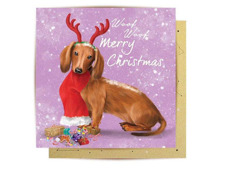La La Land Christmas Daschund Card dog