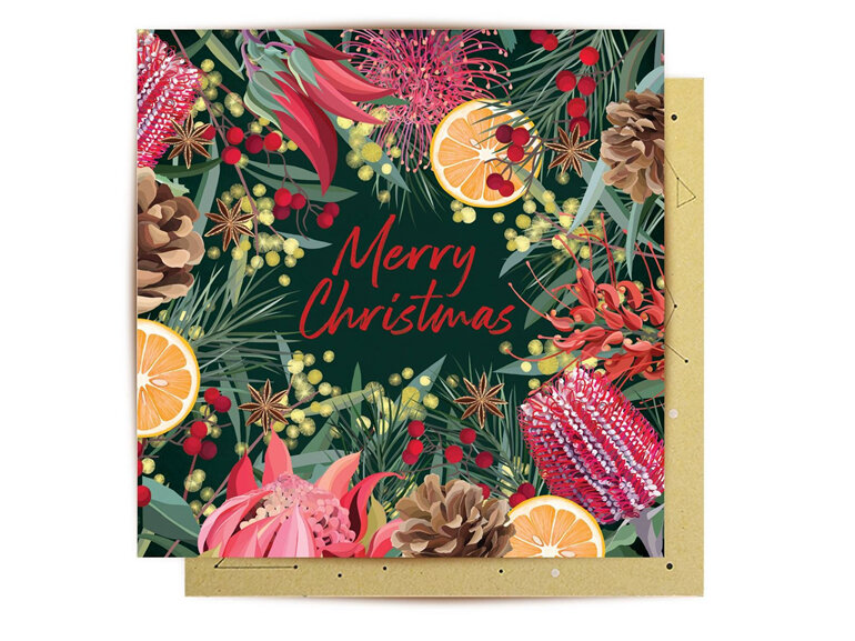 La La Land Festive Florals Christmas Card australia merry