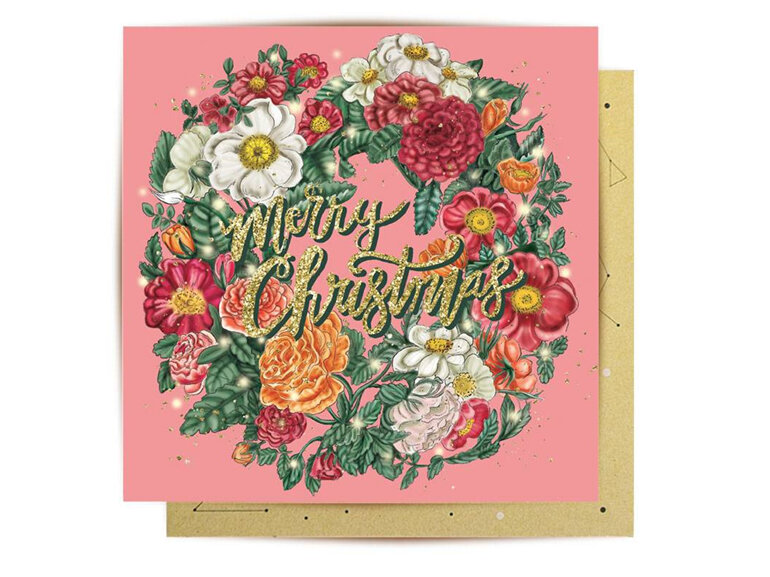 La La Land Floral Explosion Wreath Christmas Card