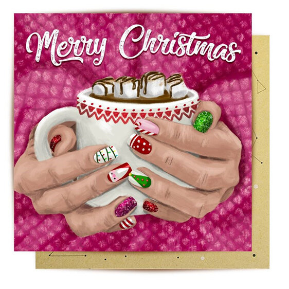 La La Land Nail Art Christmas Card hot chocolate