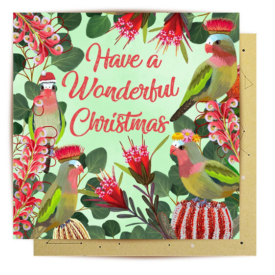 La La Land Princess Party : Have a Wonderful Christmas Card parrot flowers