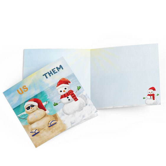 La La Land Us / Them Christmas Card sand snow snowman