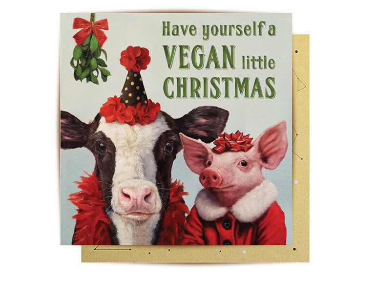 La La Land - Vegan Christmas Card cow pig