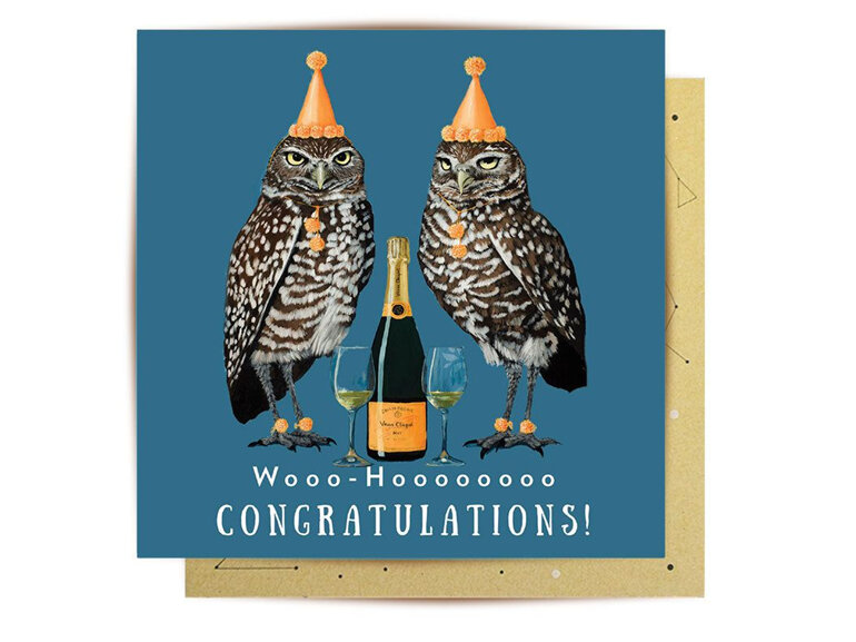 La La Land - Wooohooo Congratulations Card owls champagne