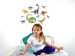 Large dinosaur wall decal with girl sitting on bed