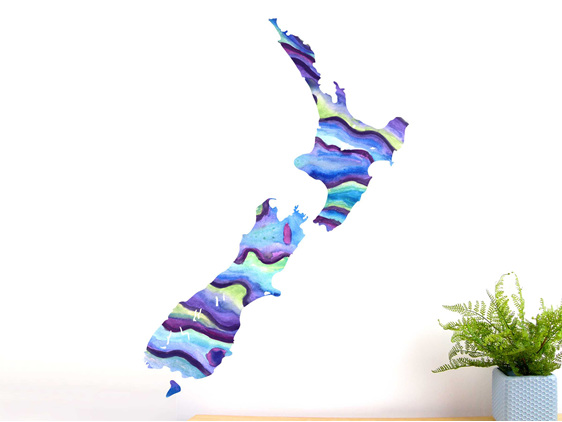 Large Paua New Zealand map wall decal