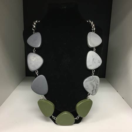 Large Triangle Flat Trio Colour Necklace - camo green, marble grey & dark grey