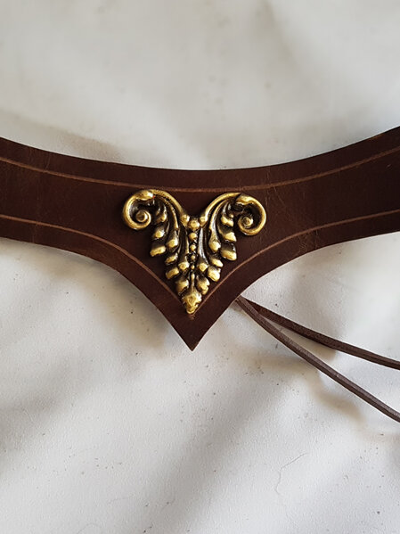 LARP 5 - Leather Waist Girdle or Neck Collar with Brass Decoration