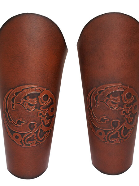 Leather Bracers with Three-Headed Dragon Embossed Design
