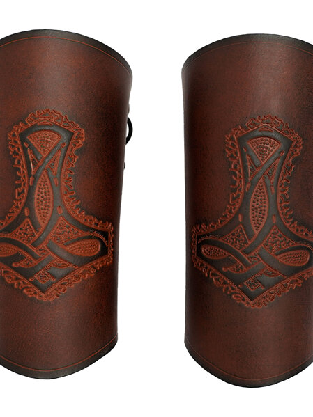 Leather Half-Bracers with Mjolnir Design
