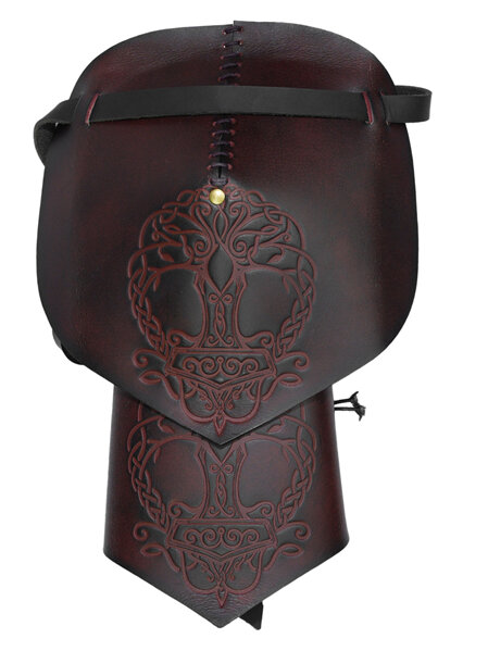 Leather Single Pauldron with Yggdrasil & Mjolnir Embossing