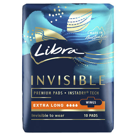 Libra Pads, Invisible Extra Long with Wings, 10 Pack