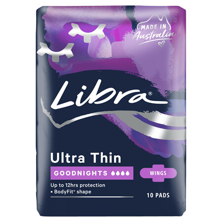 Libra Pads, Ultra Thin Goodnights with Wings, 10 Pack